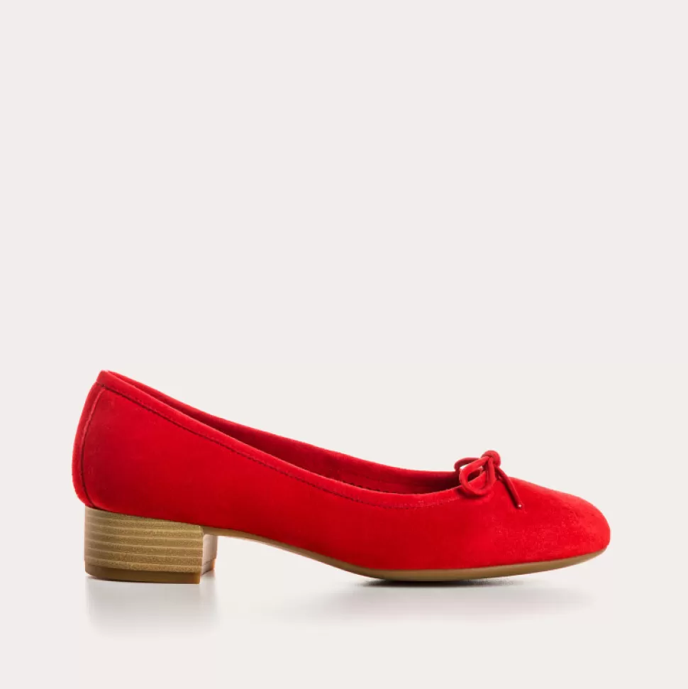 Ballerines^Reqins Ballerines Alma Cuir Velours Rouge, Rouge
