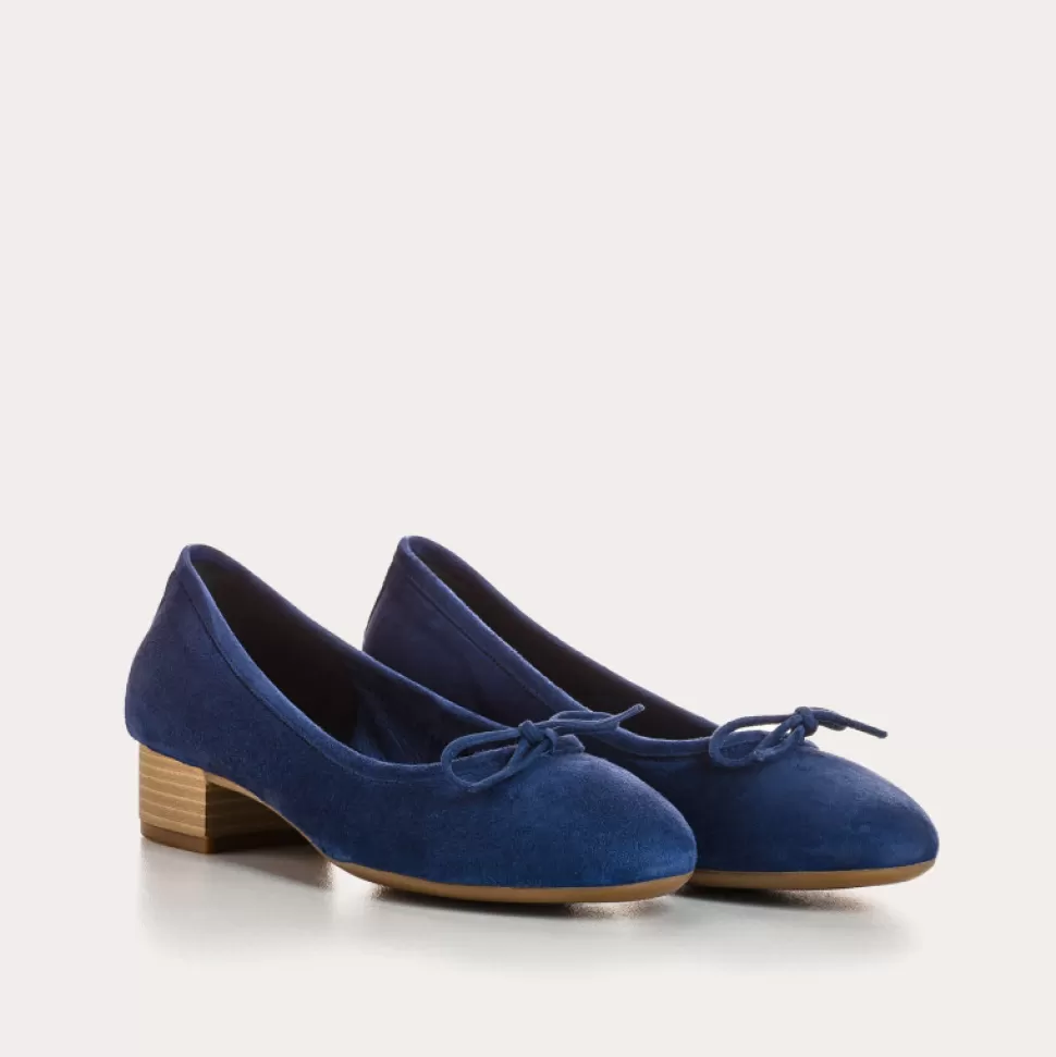 Ballerines^Reqins Ballerines Alma Cuir Velours Bleu, Ocean