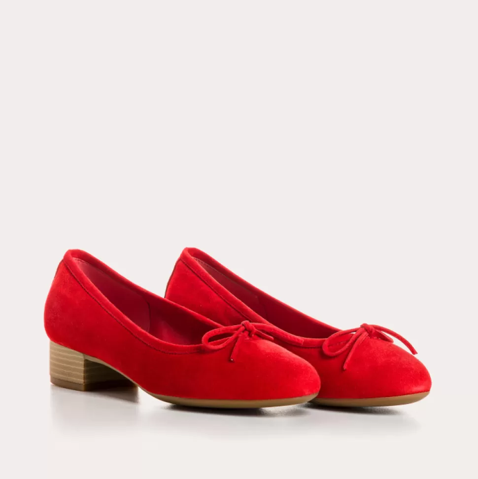 Ballerines^Reqins Ballerines Alma Cuir Velours Rouge, Rouge