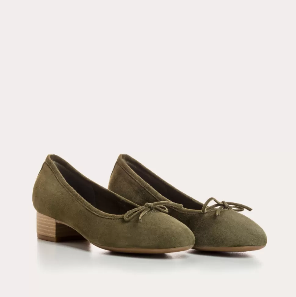 Ballerines^Reqins Ballerines Alma Cuir Velours Vert, Olive