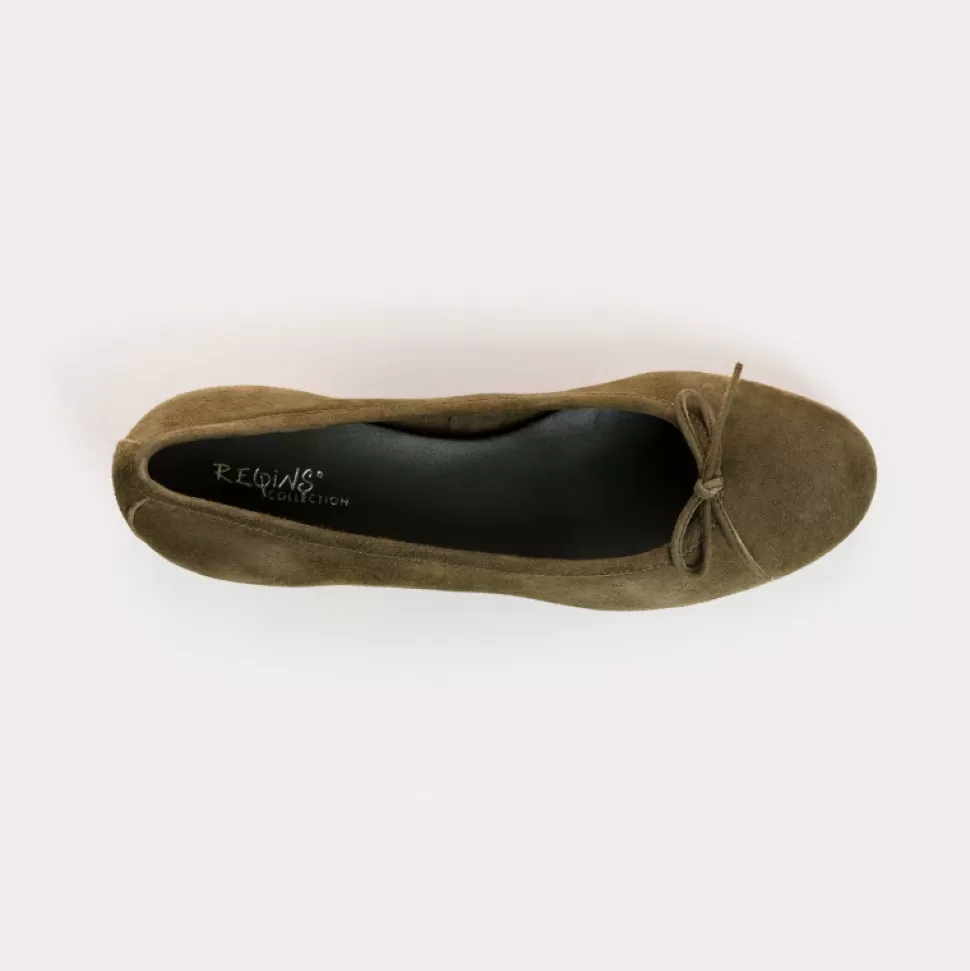 Ballerines^Reqins Ballerines Alma Cuir Velours Vert, Olive