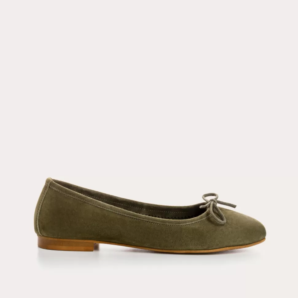 Ballerines^Reqins Ballerines Carmen Cuir Velours Cc Olive