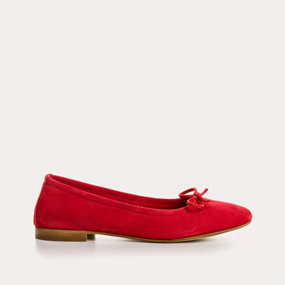 Ballerines^Reqins Ballerines Carmen Cuir Velours Cc Rouge, Rouge