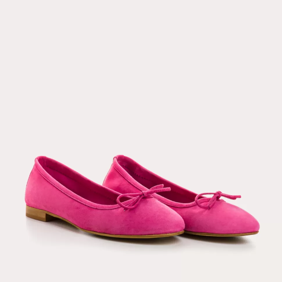 Ballerines^Reqins Ballerines Carmen Cuir Velours Cc Fuchsia, Rose