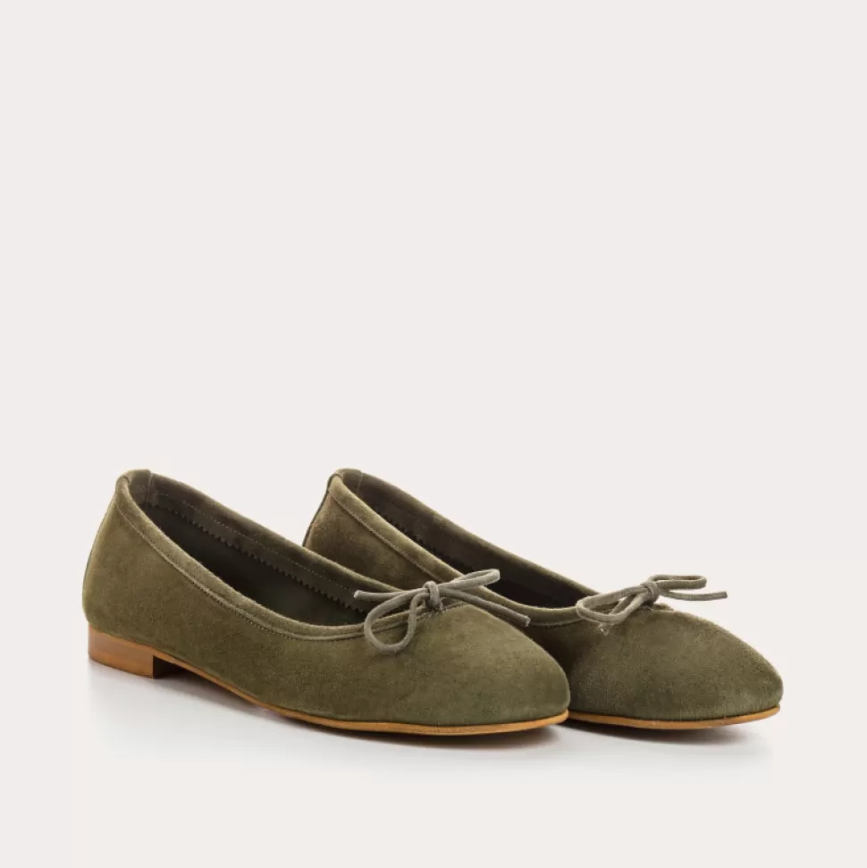 Ballerines^Reqins Ballerines Carmen Cuir Velours Cc Olive