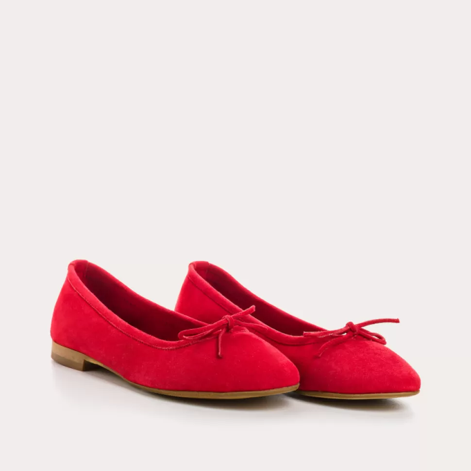 Ballerines^Reqins Ballerines Carmen Cuir Velours Cc Rouge, Rouge