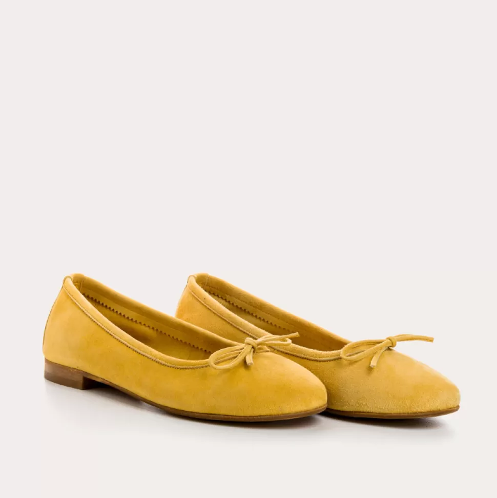 Ballerines^Reqins Ballerines Carmen Cuir Velours Cc Jaune, Ocre