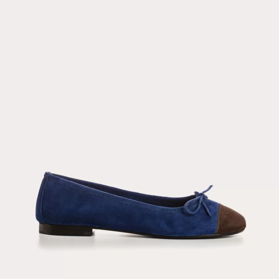 Ballerines^Reqins Ballerines Ciara Cuir Velours Bleu, Ocean/Marron