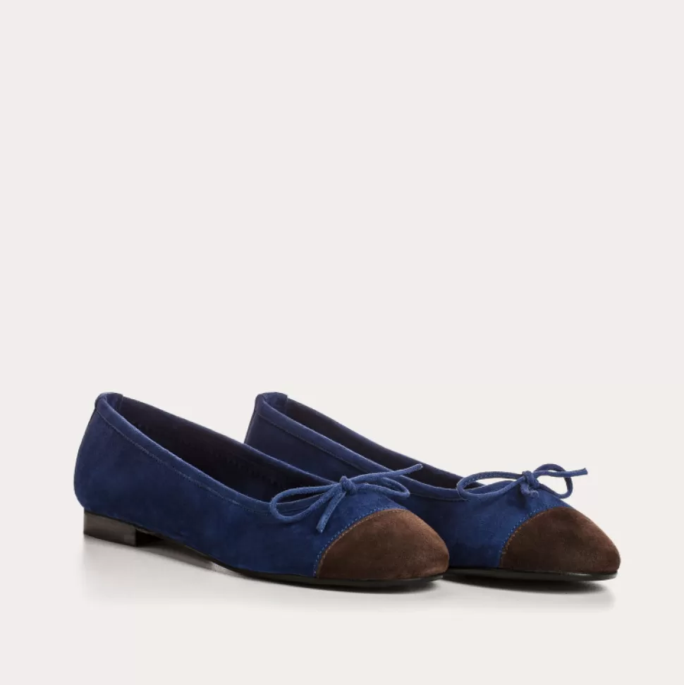 Ballerines^Reqins Ballerines Ciara Cuir Velours Bleu, Ocean/Marron