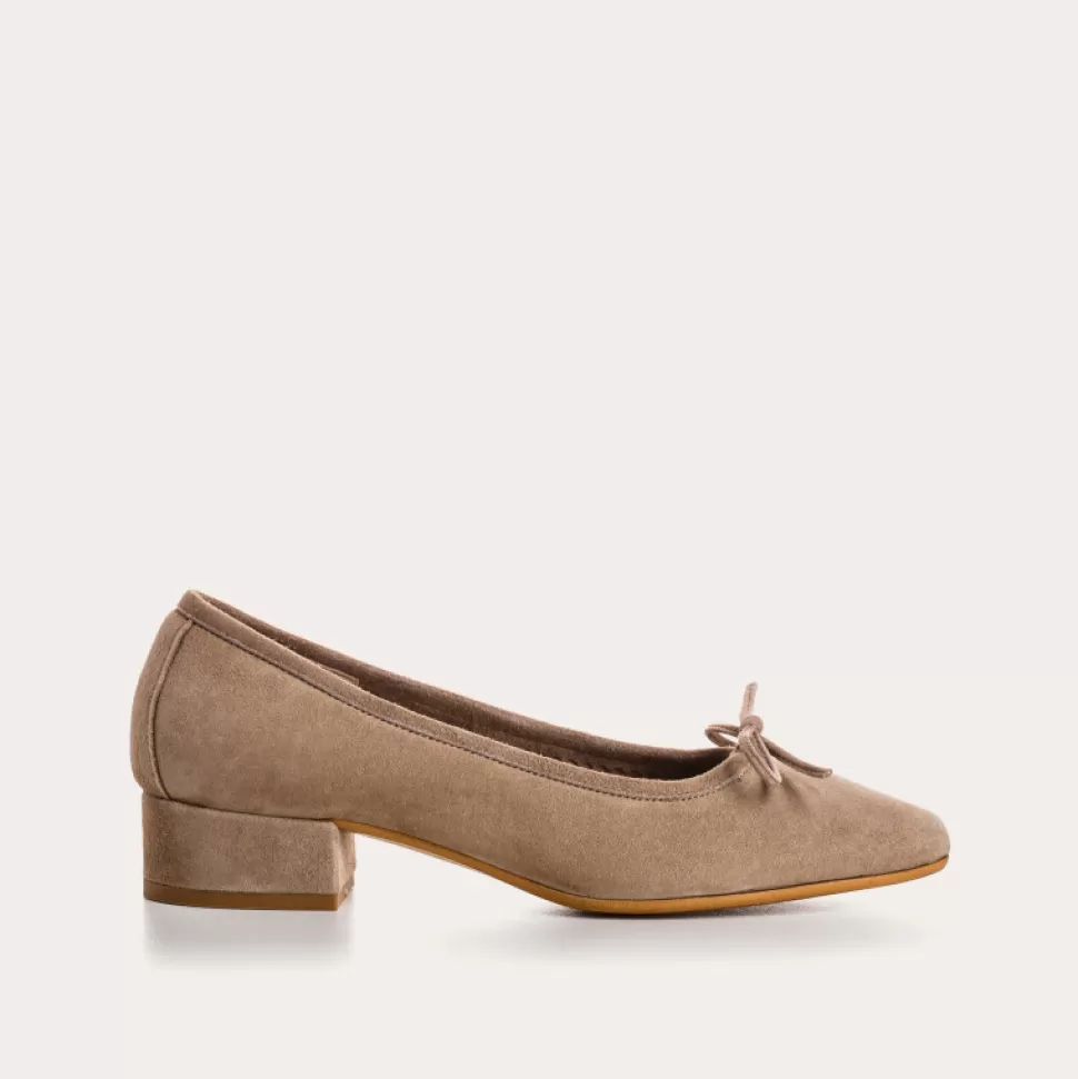 Ballerines^Reqins Ballerines Fetiche Cuir Velours Beige, Beige Fonce