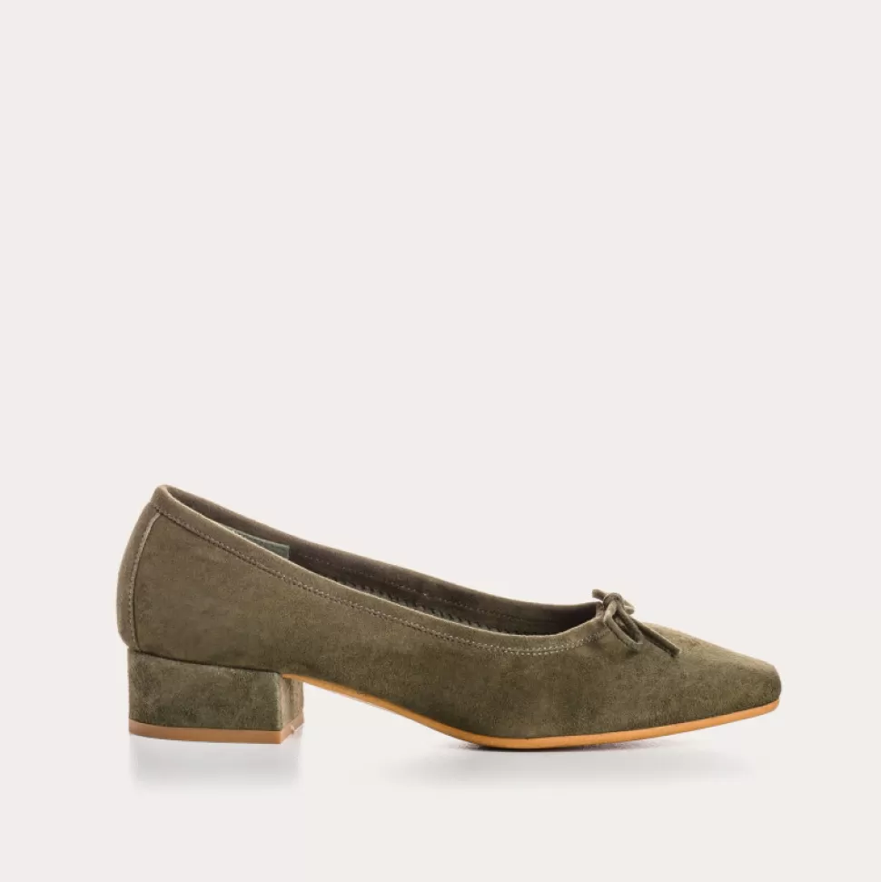 Ballerines^Reqins Ballerines Fetiche Cuir Velours Vert, Olive