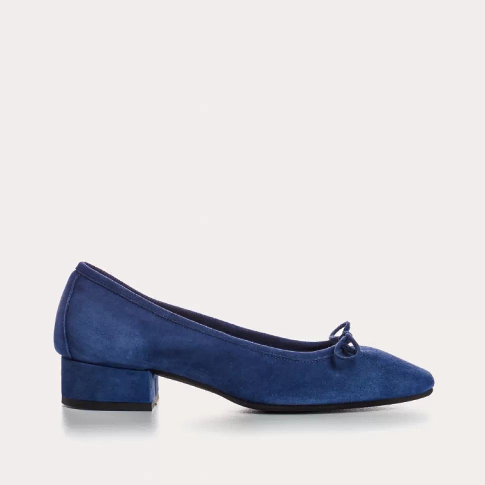 Ballerines^Reqins Ballerines Fetiche Cuir Velours Bleu, Ocean