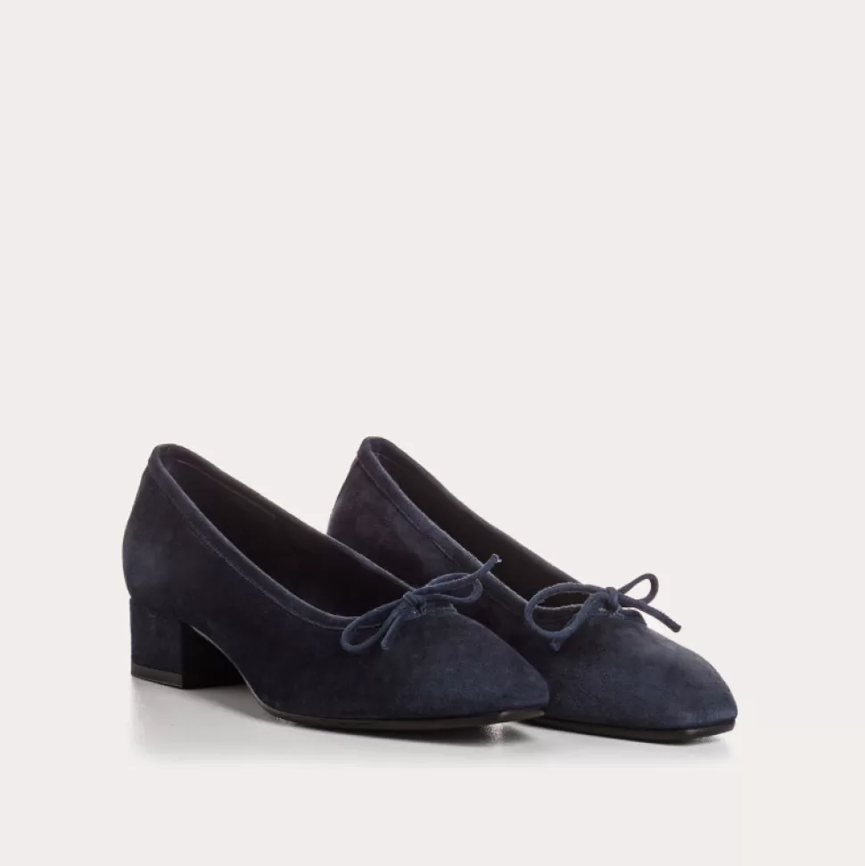 Ballerines^Reqins Ballerines Fetiche Cuir Velours Marine, Bleu