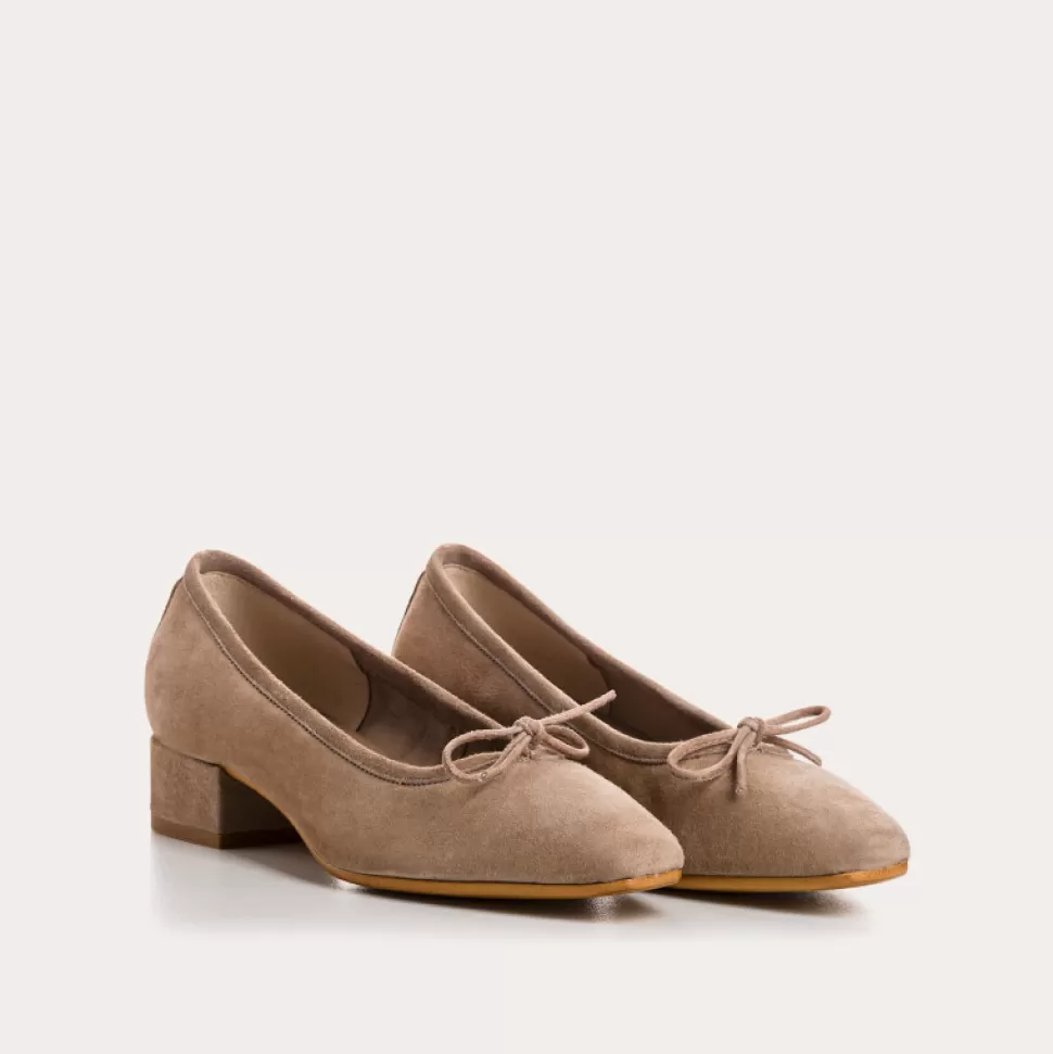 Ballerines^Reqins Ballerines Fetiche Cuir Velours Beige, Beige Fonce