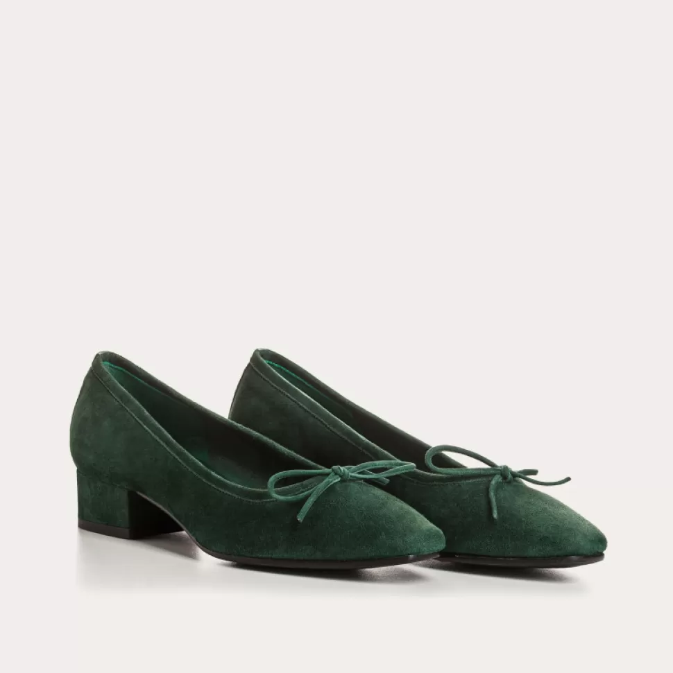 Ballerines^Reqins Ballerines Fetiche Cuir Velours Vert, Sapin