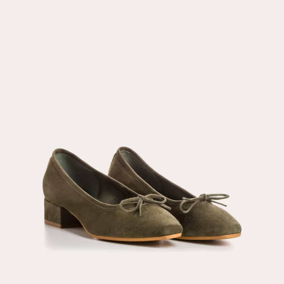 Ballerines^Reqins Ballerines Fetiche Cuir Velours Vert, Olive