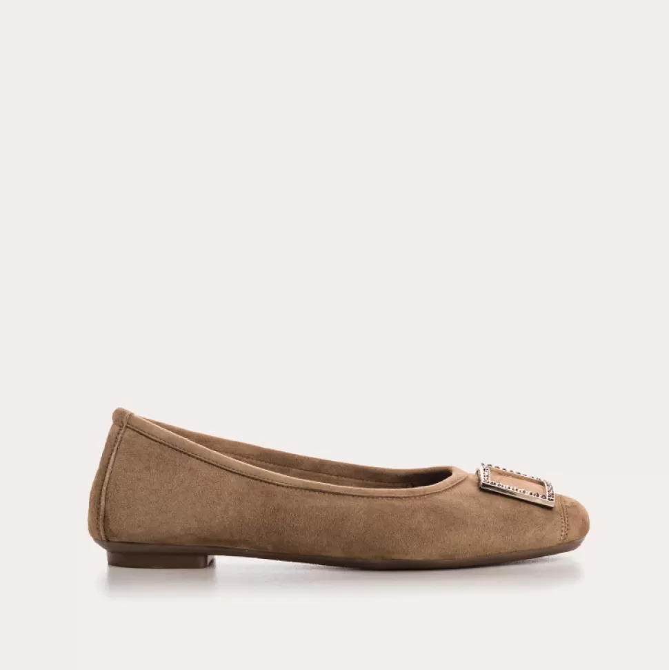 Ballerines^Reqins Ballerines Hamarante Cuir Velours Beige, Beige Fonce