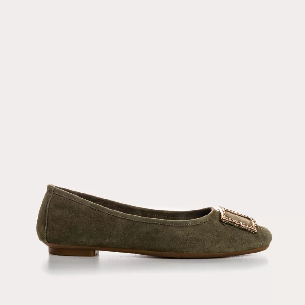 Ballerines^Reqins Ballerines Hamarante Cuir Velours Vert, Olive