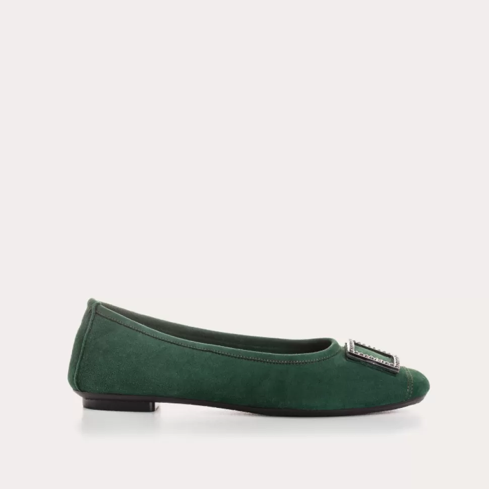 Ballerines^Reqins Ballerines Hamarante Cuir Velours Vert, Sapin