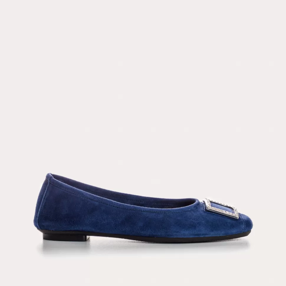Ballerines^Reqins Ballerines Hamarante Cuir Velours Bleu, Ocean