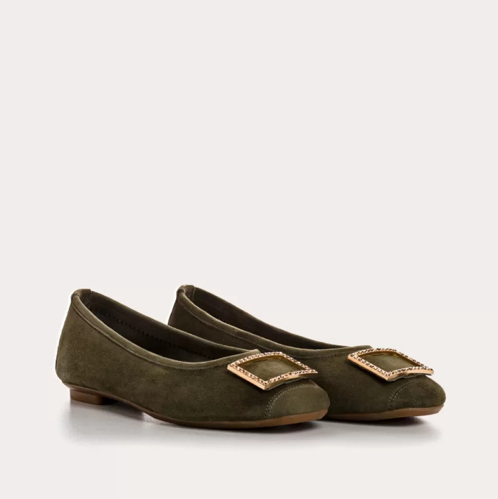 Ballerines^Reqins Ballerines Hamarante Cuir Velours Vert, Olive