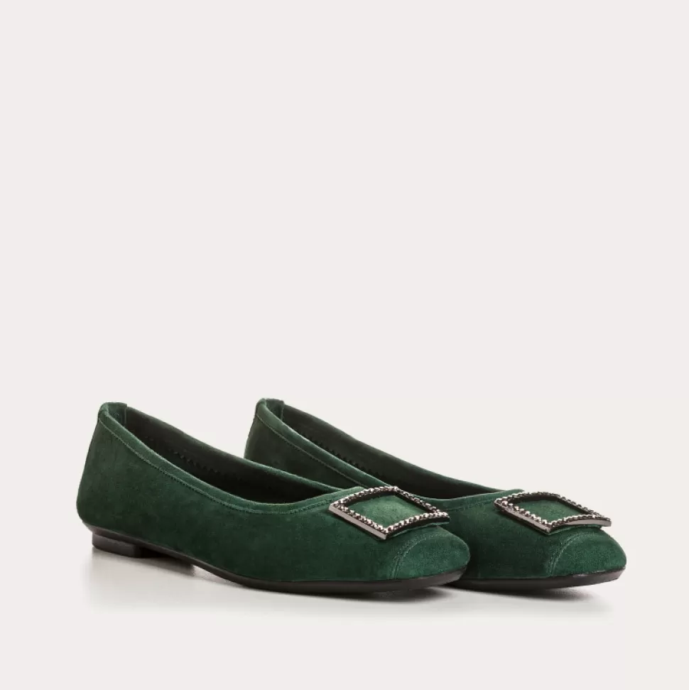 Ballerines^Reqins Ballerines Hamarante Cuir Velours Vert, Sapin