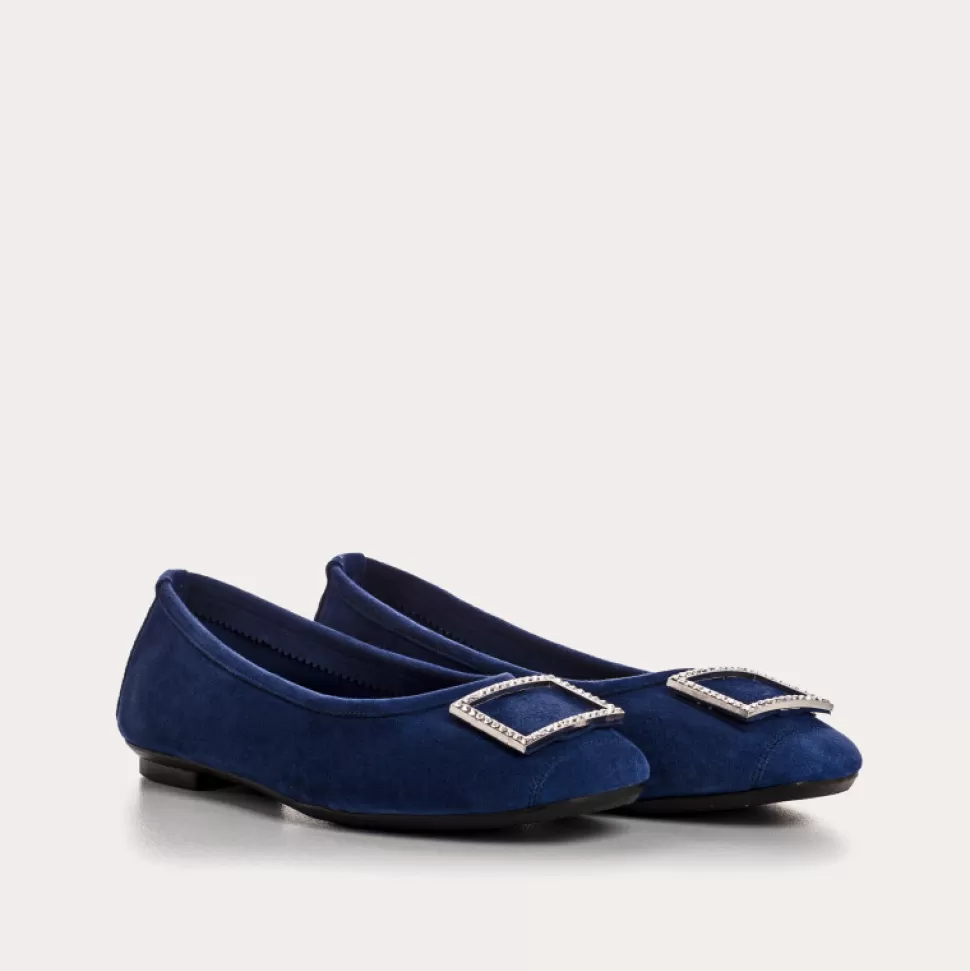 Ballerines^Reqins Ballerines Hamarante Cuir Velours Bleu, Ocean