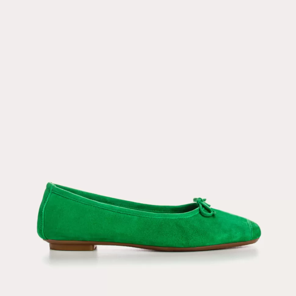 Ballerines^Reqins Ballerines Harmony Cuir Velours Vert, Gazon