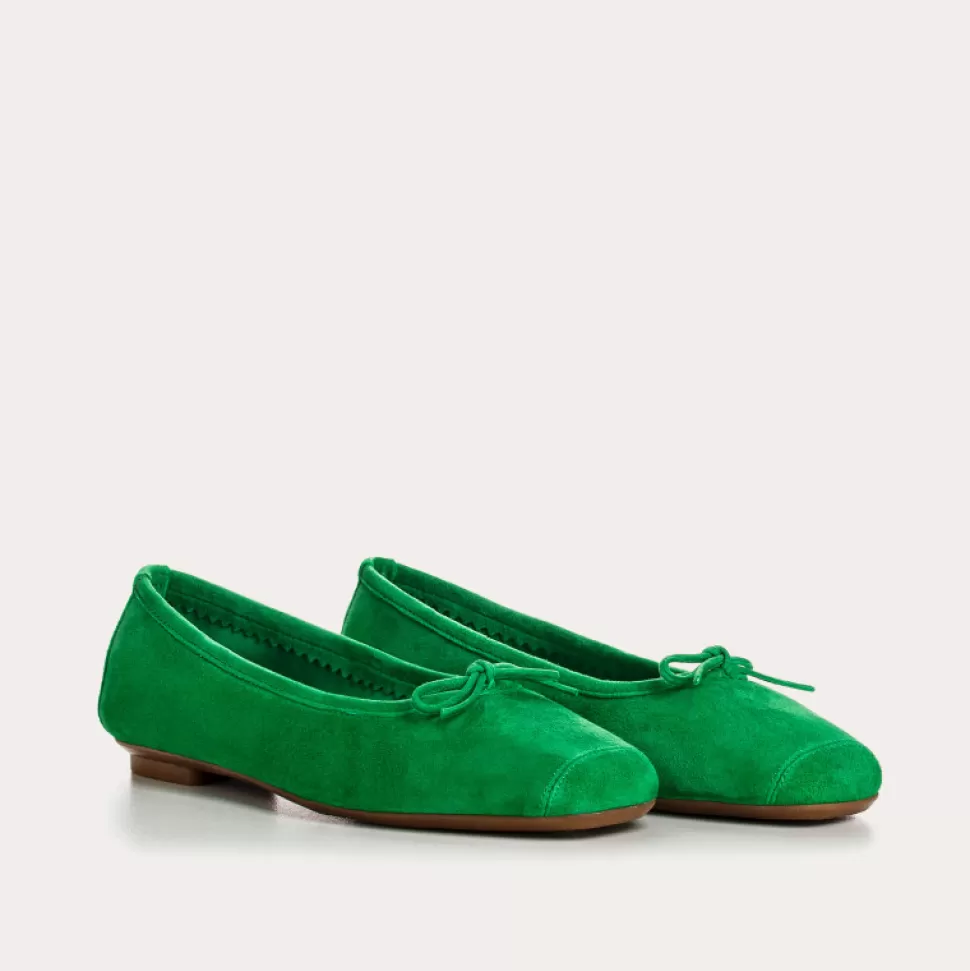 Ballerines^Reqins Ballerines Harmony Cuir Velours Vert, Gazon