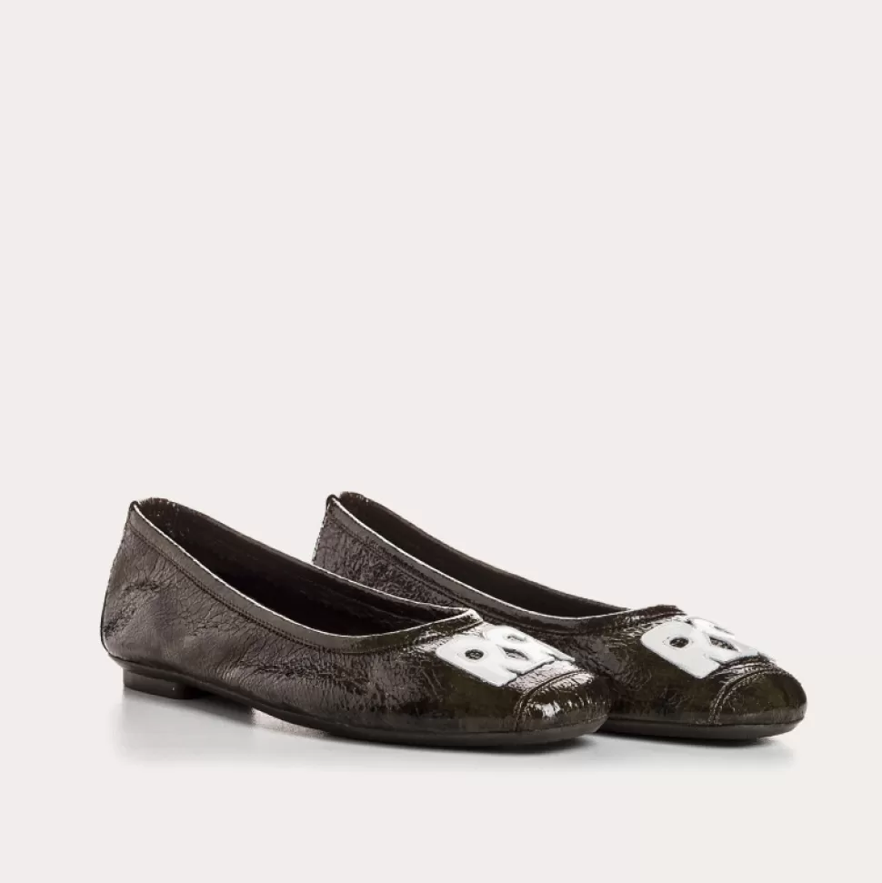Ballerines^Reqins Ballerines Hava Vernis Graine Vert, Kaki/Off White