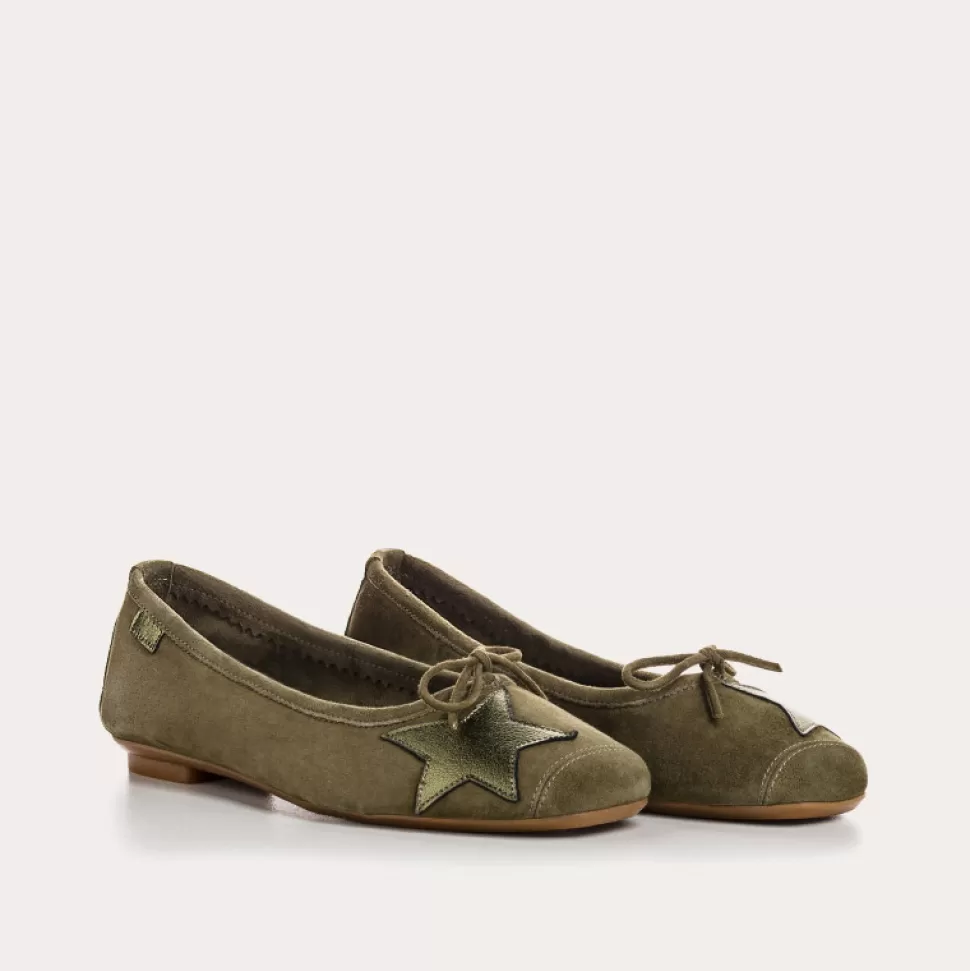 Ballerines^Reqins Ballerines Hello Cuir Velours/Eclat Vert, Olive