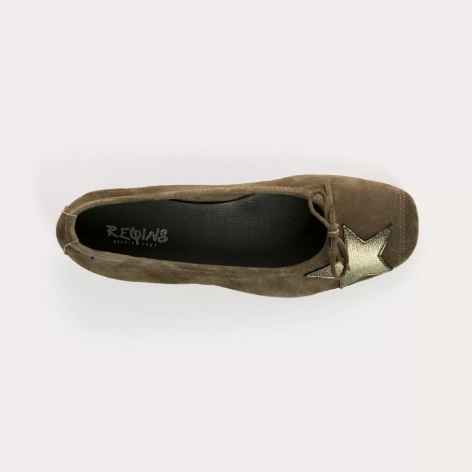 Ballerines^Reqins Ballerines Hello Cuir Velours/Eclat Vert, Olive