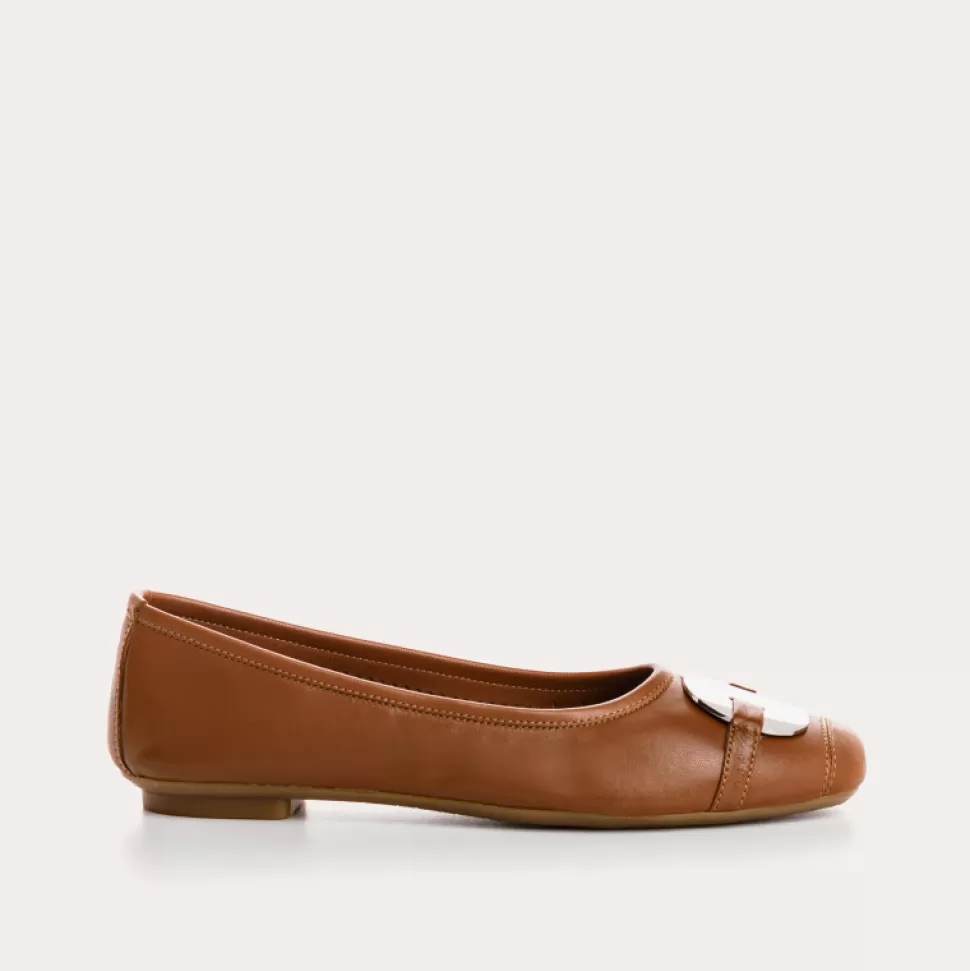 Ballerines^Reqins Ballerines Hermes Cuir Camel, Cognac