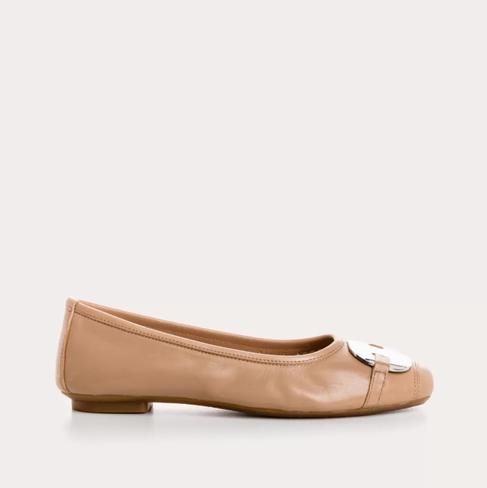 Ballerines^Reqins Ballerines Hermes Cuir Beige, Beige Fonce
