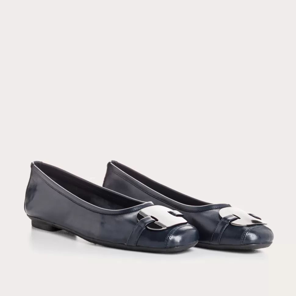 Ballerines^Reqins Ballerines Hermes Cuir Marine, Bleu