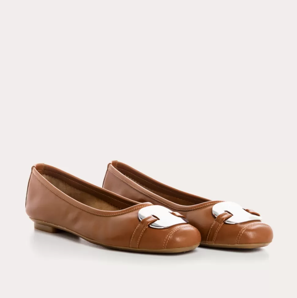 Ballerines^Reqins Ballerines Hermes Cuir Camel, Cognac