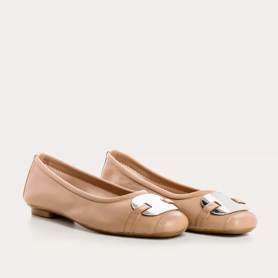 Ballerines^Reqins Ballerines Hermes Cuir Beige, Beige Fonce