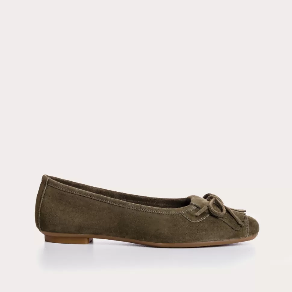 Ballerines^Reqins Ballerines Hindi Cuir Velours Vert, Olive
