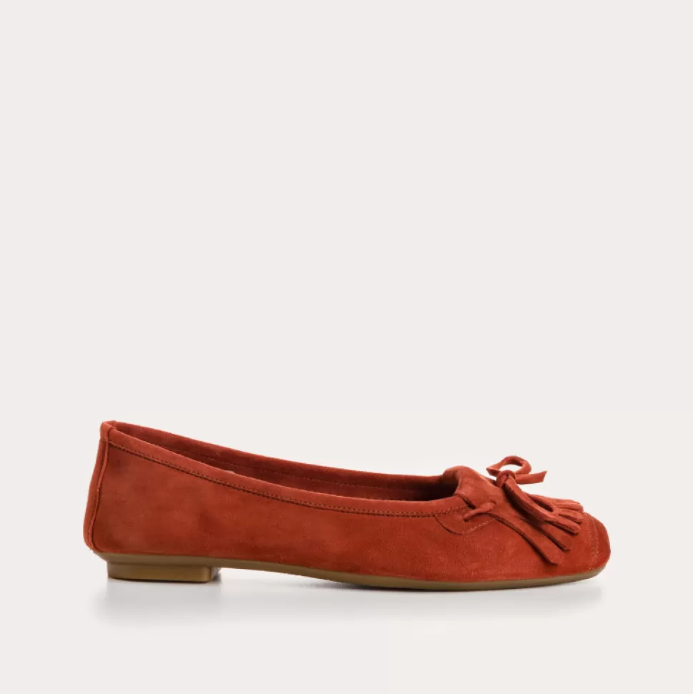Ballerines^Reqins Ballerines Hindi Cuir Velours Rouge, Brique