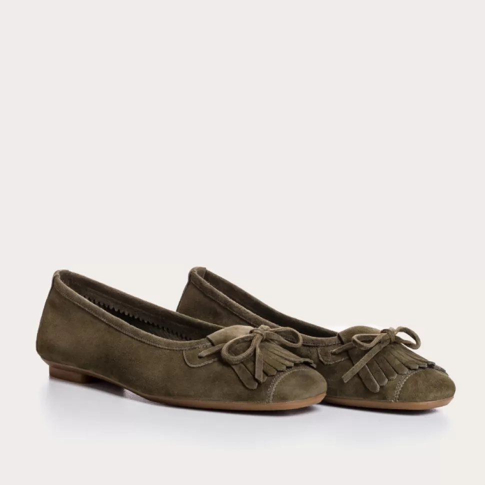 Ballerines^Reqins Ballerines Hindi Cuir Velours Vert, Olive