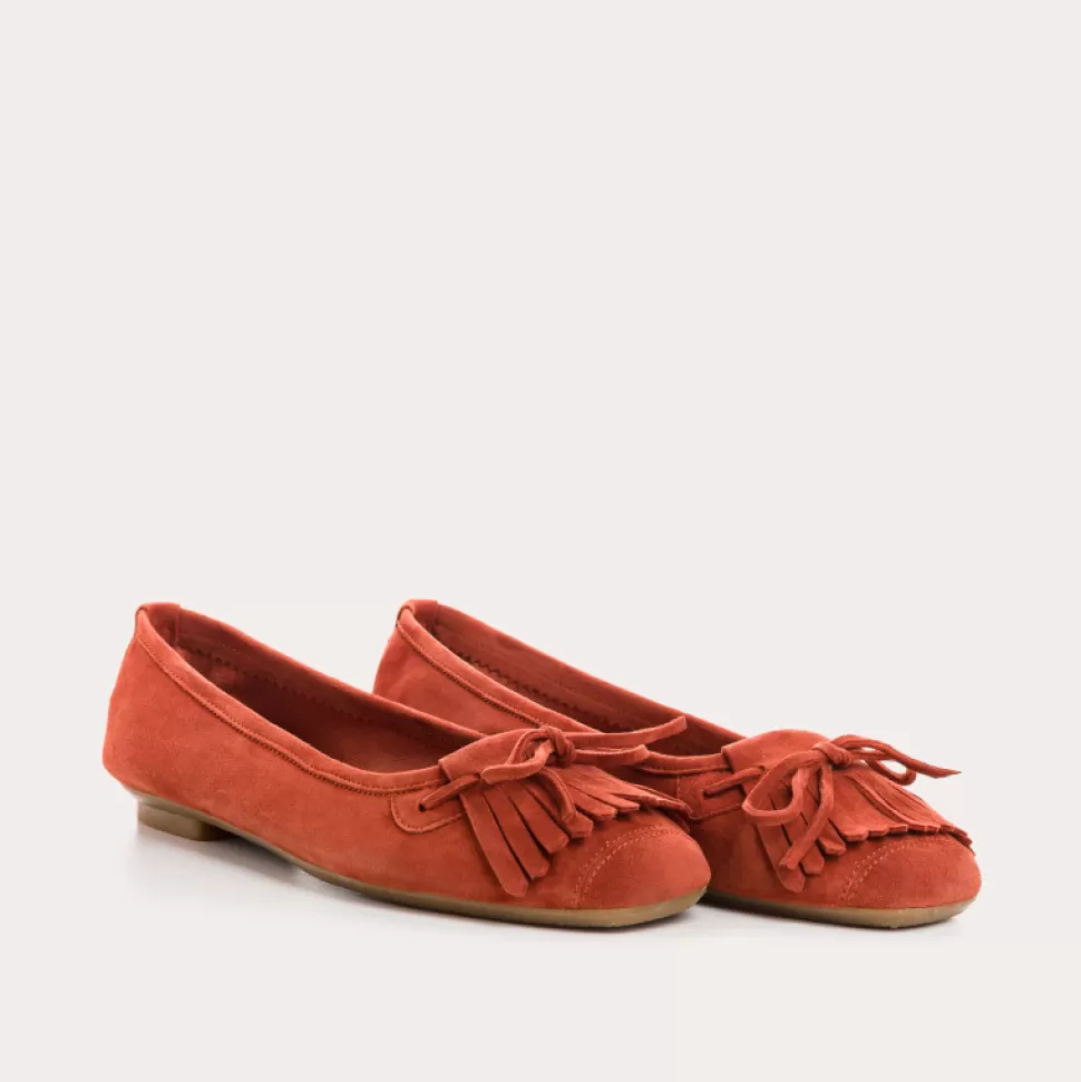 Ballerines^Reqins Ballerines Hindi Cuir Velours Rouge, Brique