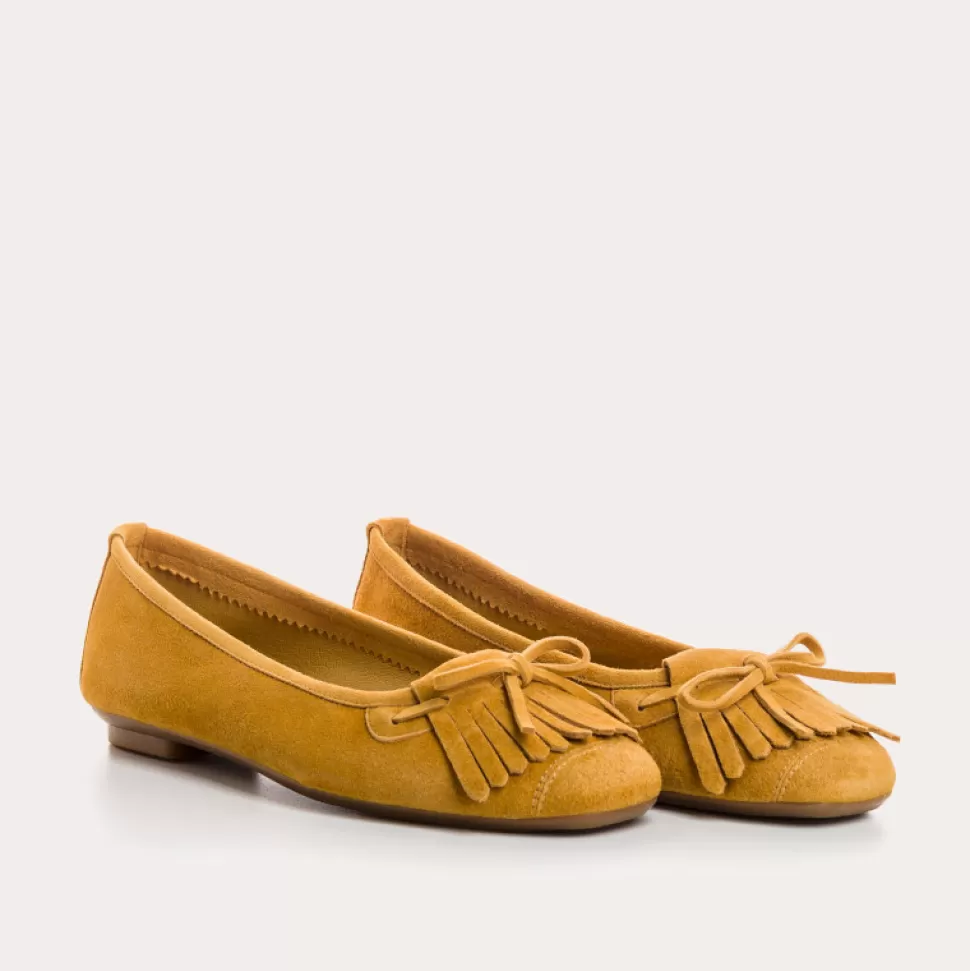 Ballerines^Reqins Ballerines Hindi Cuir Velours Jaune, Safran