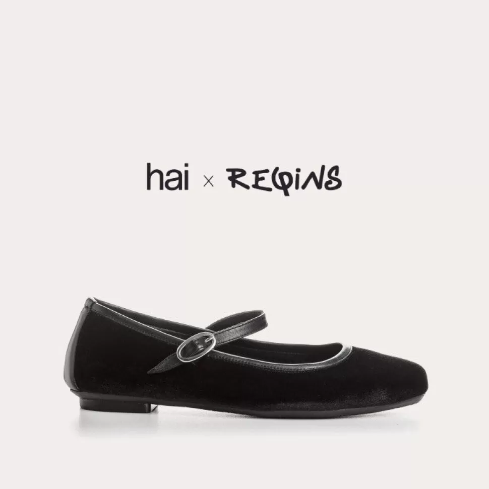 Ballerines^Reqins Ballerines Honoree Velvet Noir, Noir