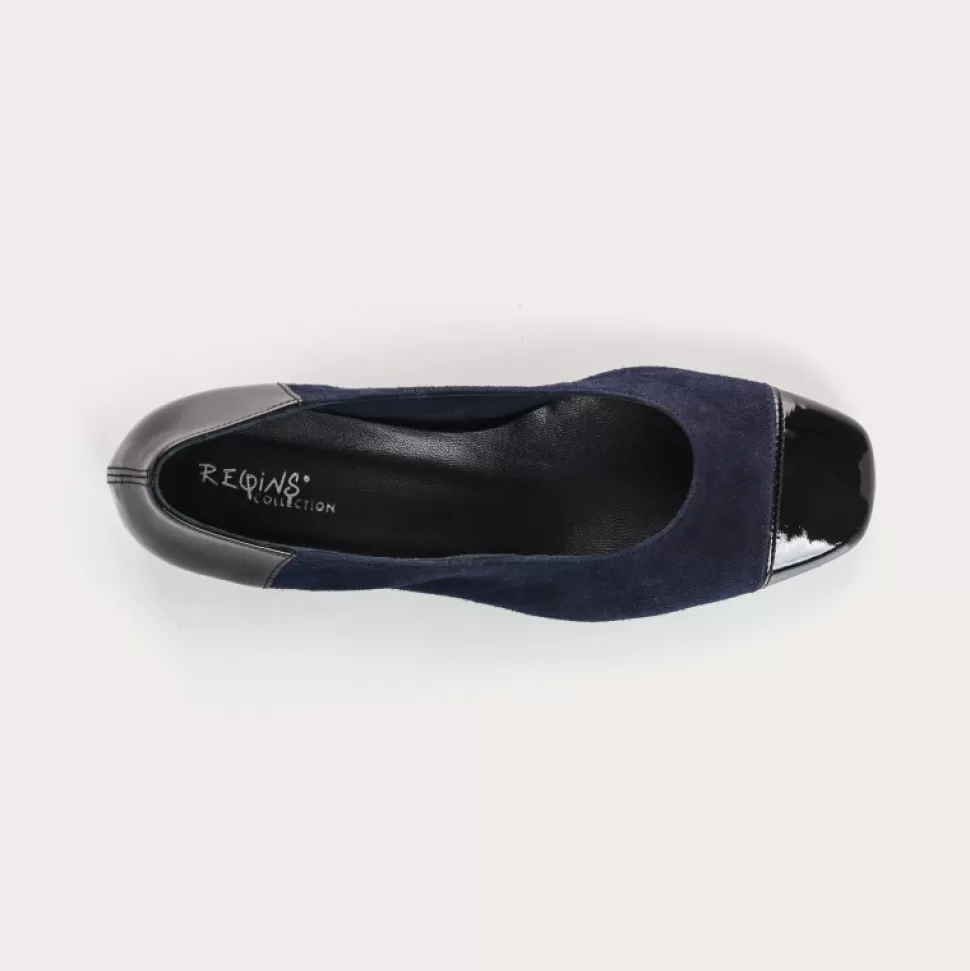 Ballerines^Reqins Ballerines Kardene Cuir Velours/Vernis Bleu, Nuit/Noir
