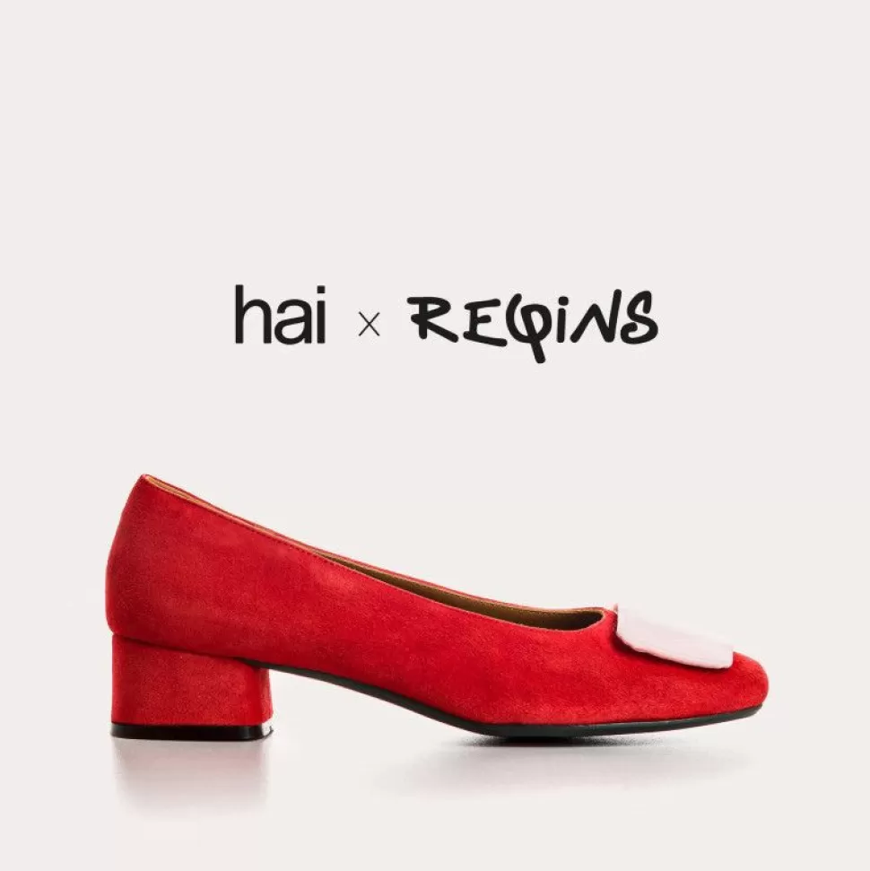 Ballerines^Reqins Ballerines Kefir Cuir Velours/Silk Rouge, Rouge/Rose