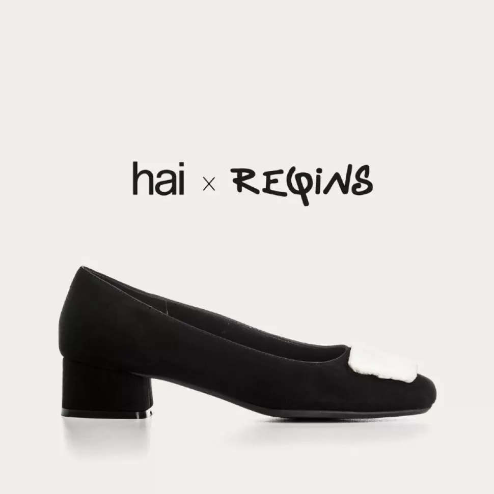Ballerines^Reqins Ballerines Kefir Cuir Velours/Silk Noir, Noir/Beige