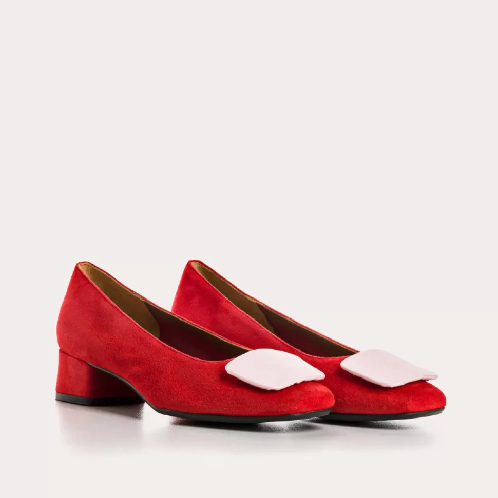 Ballerines^Reqins Ballerines Kefir Cuir Velours/Silk Rouge, Rouge/Rose