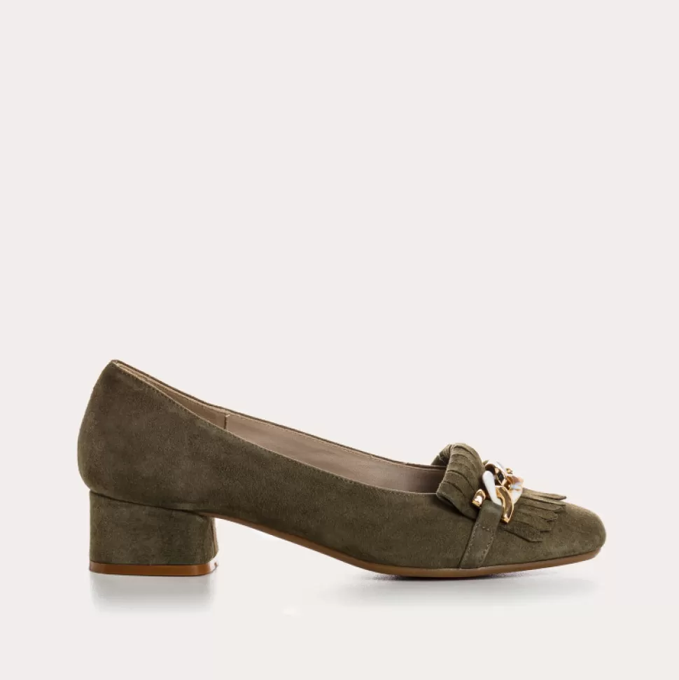 Ballerines^Reqins Ballerines Kos Cuir Velours Vert, Olive