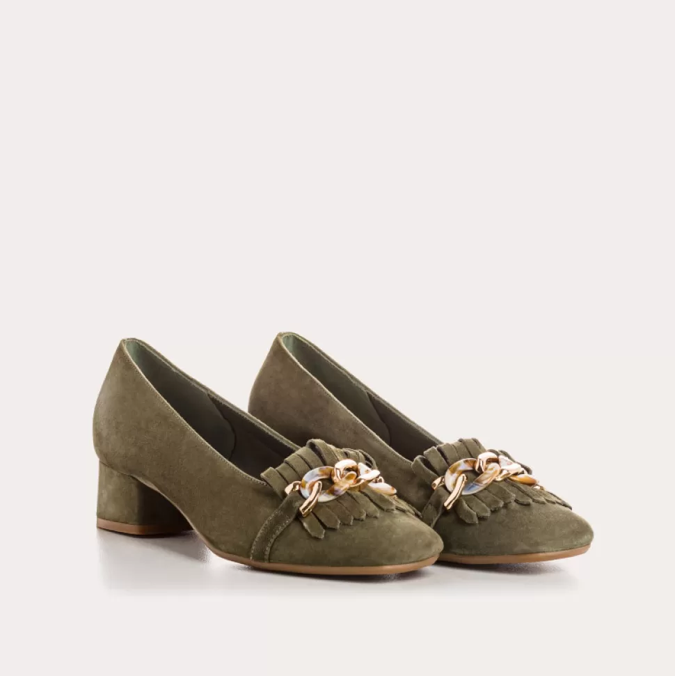 Ballerines^Reqins Ballerines Kos Cuir Velours Vert, Olive