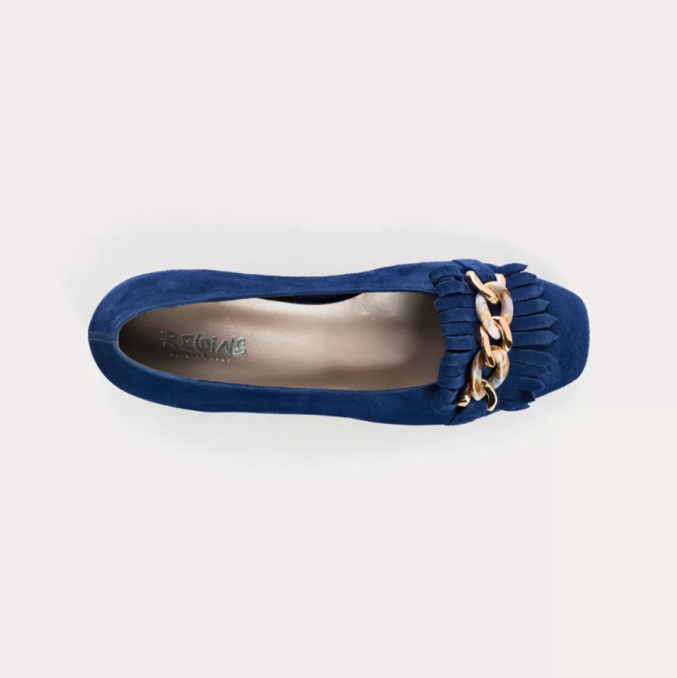 Ballerines^Reqins Ballerines Kos Cuir Velours Bleu, Ocean